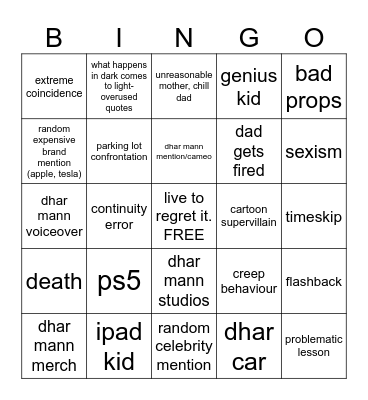 Dhar Man Bingo Card