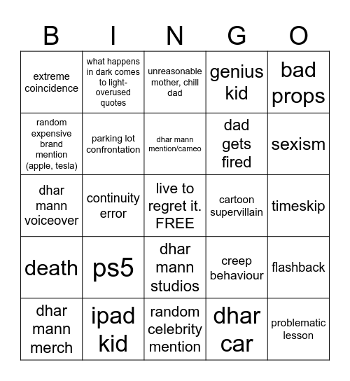 Dhar Man Bingo Card