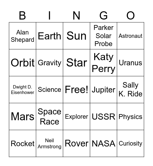 NASA Bingo Card