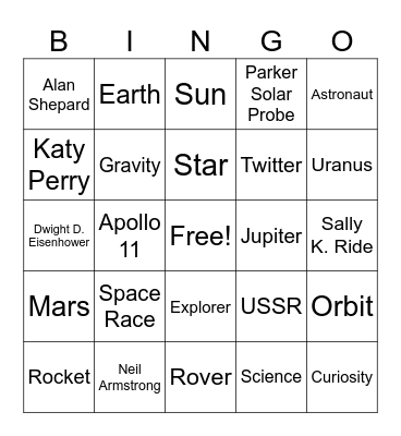 NASA Bingo Card