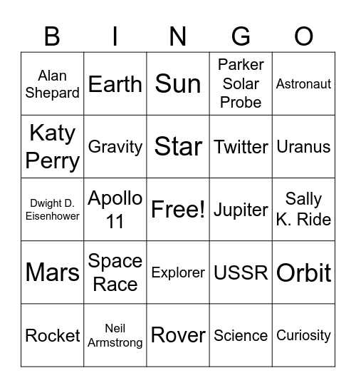 NASA Bingo Card