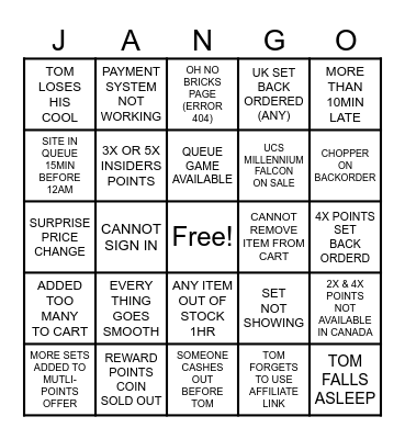 LEGO Star Wars Day Bingo Card