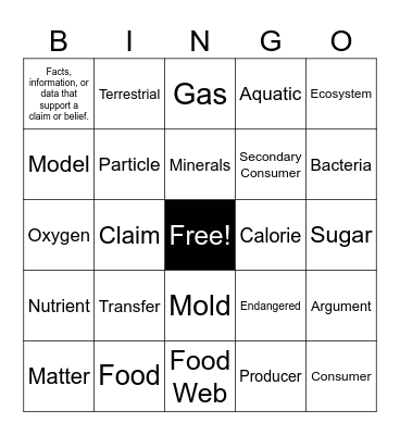 LIFE SCIENCE BINGO Card