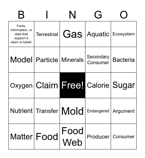 LIFE SCIENCE BINGO Card