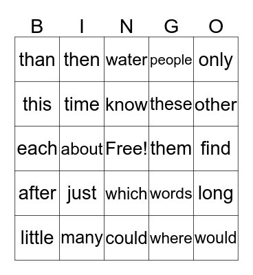 WORD BINGO Card