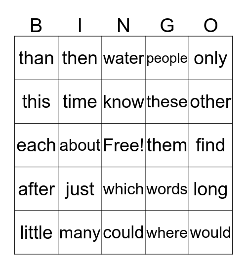 WORD BINGO Card