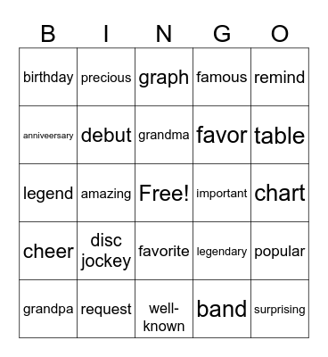 Lesson 2 Bingo Card