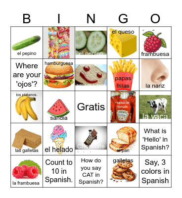 Repaso y comida Bingo Card