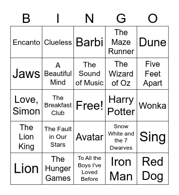 Loyola Goes to the Movies Bingo Card