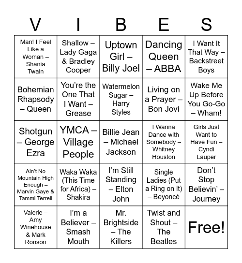 Bingo Bangers Bingo Card