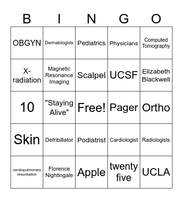 Medical Bingo Card