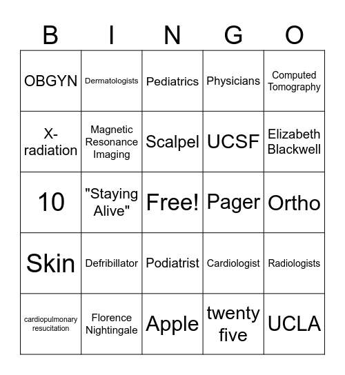 Medical Bingo Card