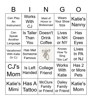 Find The Guest Bingo Card