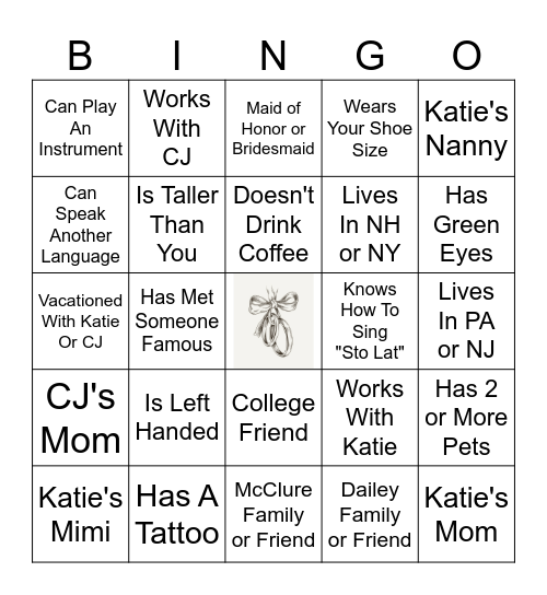 Find The Guest Bingo Card