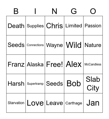 Into the Wild Bingo Card