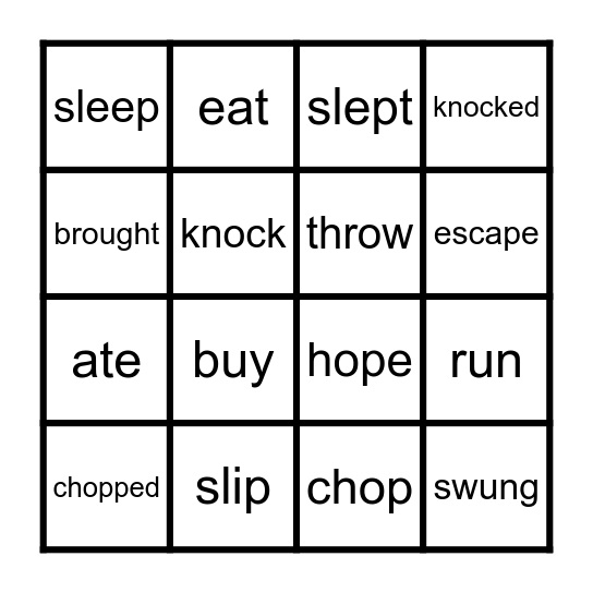 Verbs Bingo Card