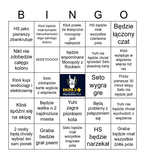 Ekipa z + Monopoly Bingo Card