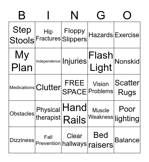 Fall Prevention Bingo Card