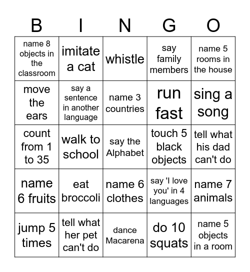 Can/Can't BINGO Card