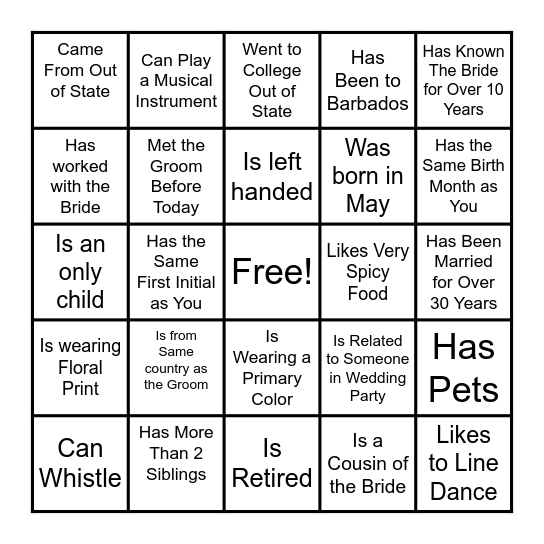Mingle Bingo Card