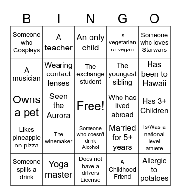 Find the people! Bingo Card