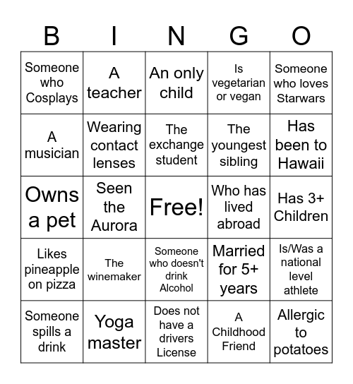 Find the people! Bingo Card