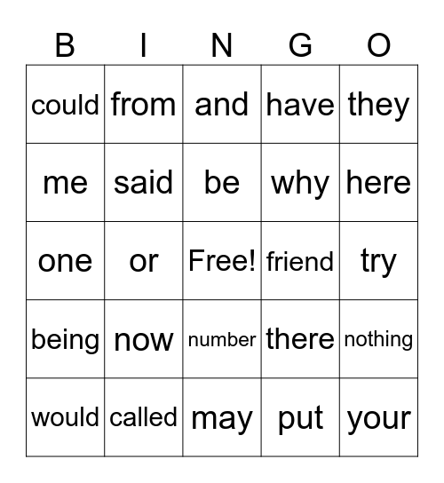 Trick Word Bingo Card