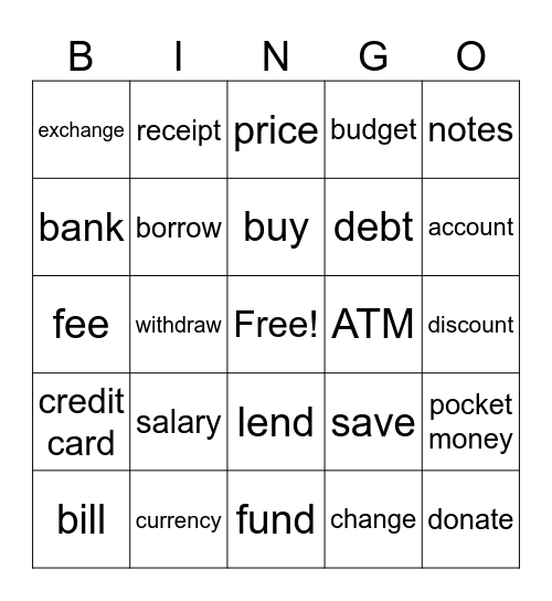 Money Bingo Card