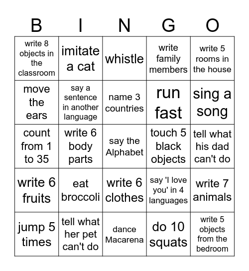Can/Can't BINGO Card