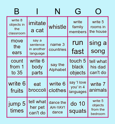 Can/Can't BINGO Card