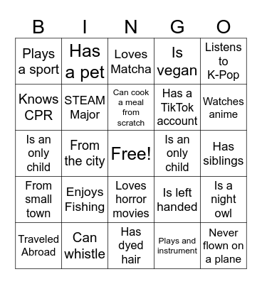 Connection Bingo Card