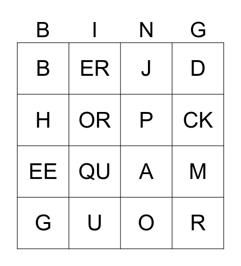 PHONICS Bingo Card