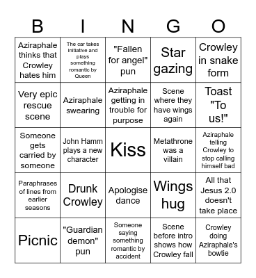 Good Omens s3 predictions Bingo Card