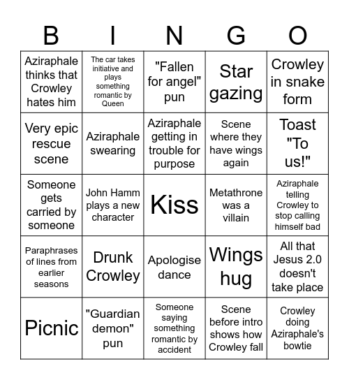 Good Omens s3 predictions Bingo Card