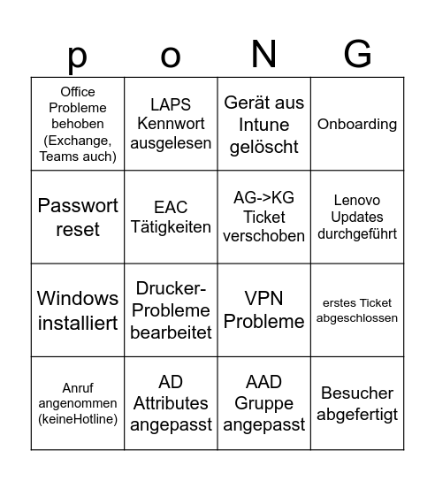IT-Support Bingo Card