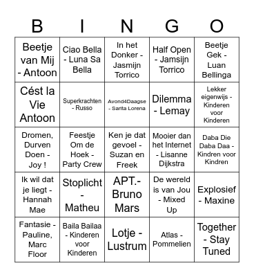Kids Festival Muziek Bingo Card