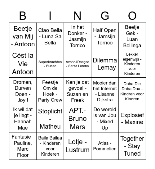 Kids Festival Muziek Bingo Card
