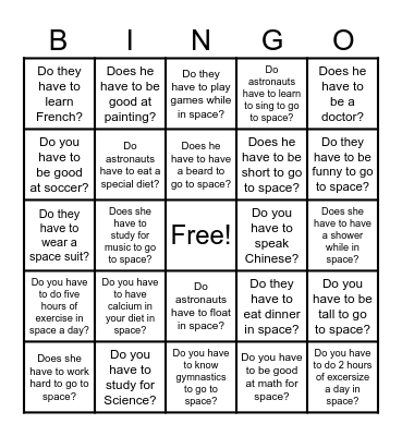 Curious About Grammar: "have to" Space Bingo Card