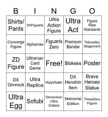 Ultraman Merch Bingo Card