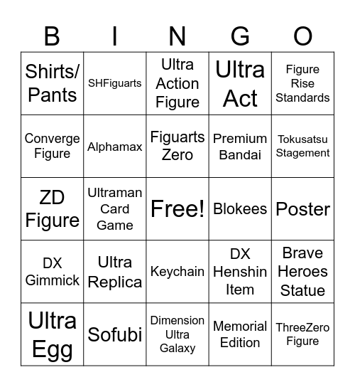 Ultraman Merch Bingo Card