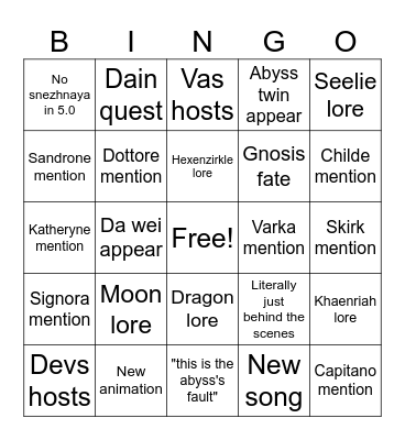 Untitled Bingo Card