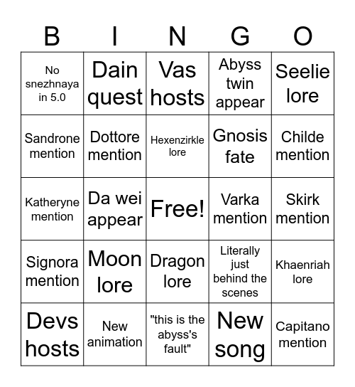 Untitled Bingo Card