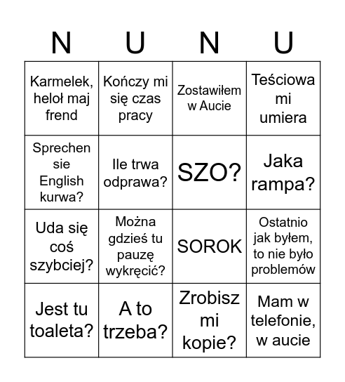 Teksty Awizacyjne i Inne kierowców Bingo Card