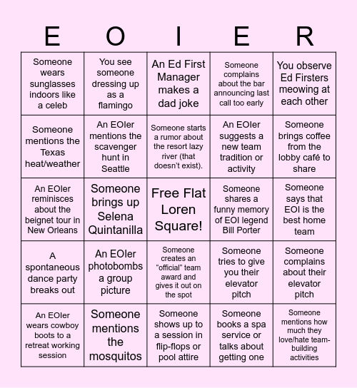 EOI Retreat Bingo Card