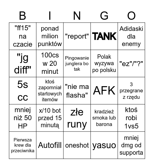 Solo/duo Bingo Card