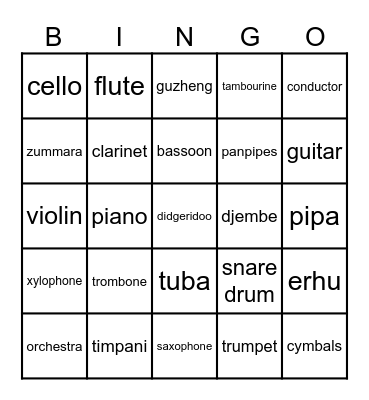 Musical Instruments Bingo Card