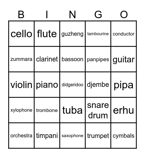 Musical Instruments Bingo Card