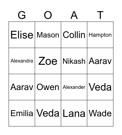 The G.O.A.T's of 4C Bingo Card