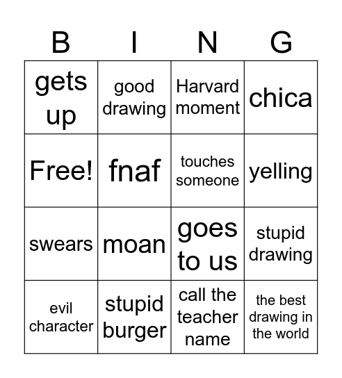Caden bingo Card