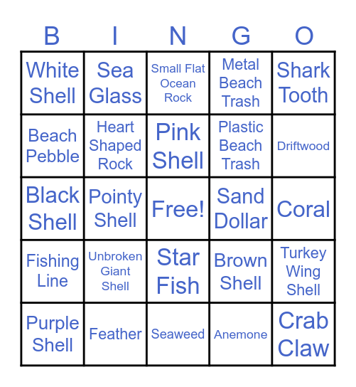 Beach Bingo Card